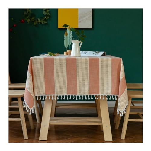 Rechteckige Tischdecke, gestreift, 90 x 140 cm, waschbar, Polyester, Tischdecke mit Quasten, ideal für Picknicks, Partys und Abendessen im Freien, Orange Rechteckige Tischdecke, gestreift, 90 x 140 cm, waschbar, Polyester, Tischdecke mit Quasten, ideal für Picknicks, Partys und Abendessen im Freien, Orange von Generisch