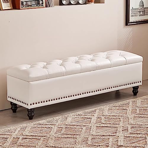 Rechteckiger, gesteppter Kunstleder-Pouf mit weicher PU-Leder-Aufbewahrung, vielseitige Fußstütze für Wohnzimmer, Eingangsbereich und Flur, langlebiges Design, trägt bis zu 136 kg von Generisch