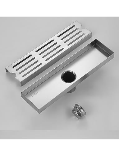 Rechteckiger Duschbodenablauf aus Messing, integriertes Deodorant-Haarsieb, abnehmbares Gitter, aus massivem Messingchrom for Badezimmer/Duschraum(Side,80x1100mm/3.2x43.3") von Generisch