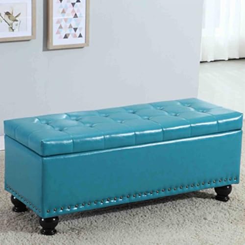 Rechteckiger Hocker aus PU-Leder mit Nietenverzierung – vielseitiger Fußhocker für Schuhaufbewahrung, Schlafzimmerbank oder Bett-Endsitz (Cyan, 80 x 40 x 42 cm) von Generisch