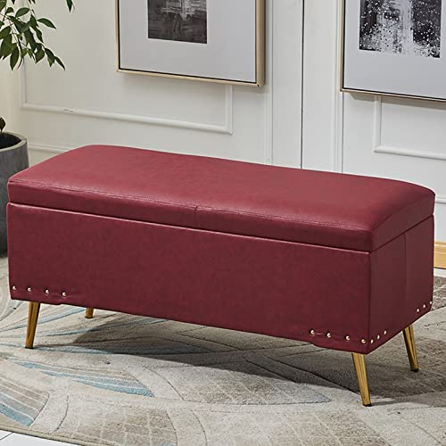 Rechteckiger Kunstleder-Pouf, Ottomane, gepolsterte Fußstütze für Wohnzimmer, Schlafzimmer, Eingangsbereich, Flur, Rot, 60 x 40 x 45 cm von Generisch