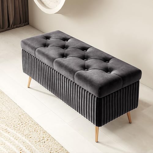 Rechteckiger Ottomane aus Holz, Mehrzweck-Eingangsbank, für den Innenbereich, Schlafzimmer, Hocker, stilvoller Pouf-Behälter mit Füßen, platzsparende Aufbewahrungsbox (Farboptionen) von Generisch