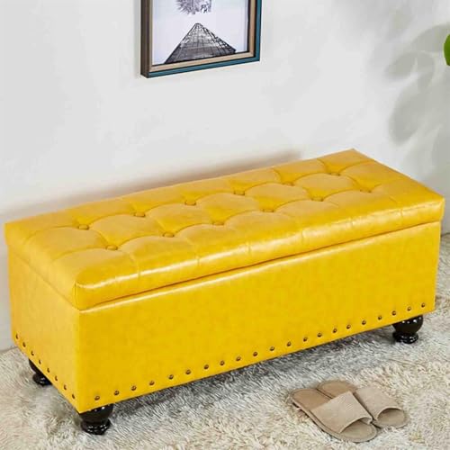 Rechteckiger Ottomane aus PU-Leder mit Nietendekoration für Schuhaufbewahrung, Schlafzimmer, 120 x 40 x 42 cm, stilvoll und funktional, Hellgelb von Generisch