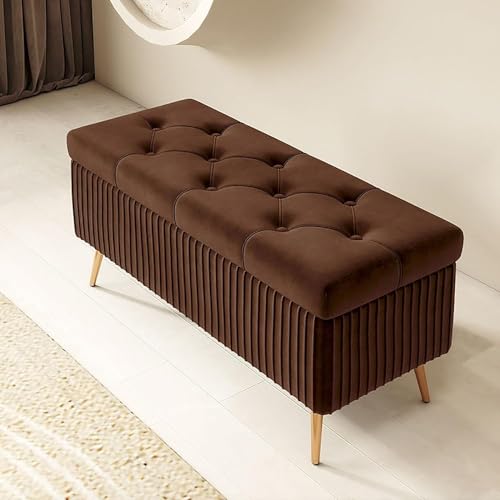 Rechteckiger Sitzhocker mit Stauraum, Sitzbank mit Füßen, Holzhocker für Schlafzimmer und Eingangsbereich, stilvolle Sitzfläche und Größe: 80 cm, Farbe: I Rechteckiger Sitzhocker mit Stauraum, Sitzbank mit Füßen, Holzhocker für Schlafzimmer und Eingangsbereich, stilvolle Sitzfläche und Größe: 80 cm, Farbe: I von Generisch