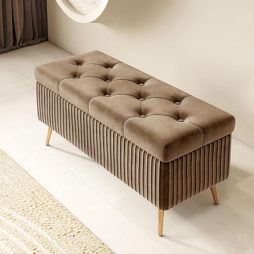 Rechteckiger Sitzhocker mit Stauraum, Sitzbank und Ottomane, Holzcontainer-Hocker für Schlafzimmer und Eingangsbereich, stilvolle Fußstütze mit Beinen (Größe: 100 cm, Farbe: J) von Generisch