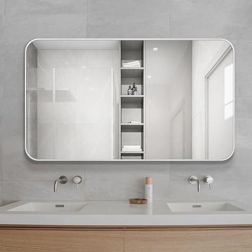 Rechteckiger Wandspiegel mit Metallrahmen, eleganter Schminkspiegel für Badezimmer-Dekor, verstellbare Hängeausrichtung Rechteckiger Wandspiegel mit Metallrahmen, eleganter Schminkspiegel für Badezimmer-Dekor, verstellbare Hängeausrichtung von Generisch