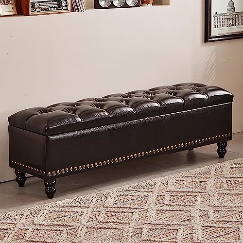Rechteckiger gesteppter Kunstleder-Pouf für Wohnzimmer, Eingangsbereich und Flur, stilvolle und funktionale Fußstütze, unterstützt 136 kg, strapazierfähige Ottomane für Heimdekoration von Generisch