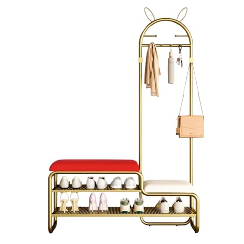 Red Hall Tree Eingangsbank mit gepolstertem Sitz, 6 Metall-Kleiderhaken, 4-in-1-Aufbewahrungs-Doppel-Schuhregal und Hänge-Pod für Flur, Schlafzimmer, 90 cm Red Hall Tree Eingangsbank mit gepolstertem Sitz, 6 Metall-Kleiderhaken, 4-in-1-Aufbewahrungs-Doppel-Schuhregal und Hänge-Pod für Flur, Schlafzimmer, 90 cm von Generisch