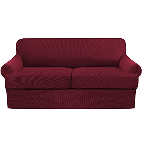 Red T Cushion Sofa Cover - 3-teiliges Stretch Schonbezug Set Elastische Unterseite Möbelschutz mit 2 Einzelsitzbezügen für 2-Sitzer-Sofas - & Stilvoll Red T Cushion Sofa Cover - 3-teiliges Stretch Schonbezug Set Elastische Unterseite Möbelschutz mit 2 Einzelsitzbezügen für 2-Sitzer-Sofas - & Stilvoll von Generisch