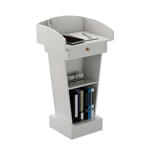Rednerpult-Podiumständer aus Holz mit Schublade, Büro- und Restaurant-Stehtisch, stilvolles weißes Holzpodium für Präsentationen, Arbeitsplatz und Empfang Rednerpult-Podiumständer aus Holz mit Schublade, Büro- und Restaurant-Stehtisch, stilvolles weißes Holzpodium für Präsentationen, Arbeitsplatz und Empfang von Generisch