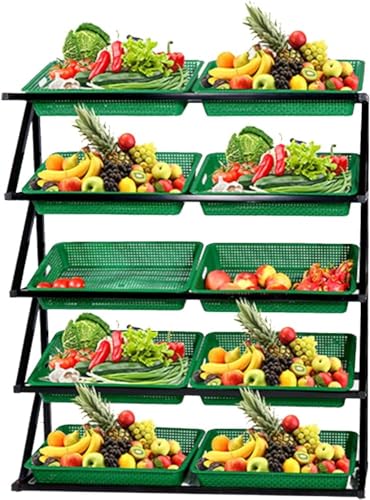 Regal für Obst und Gemüse, 5 Etagen, Supermarktständer mit 8 Körben für Einzelhandel, Speisekammer und Küche, großes Fassungsvermögen, Snack-Organizer Regal für Obst und Gemüse, 5 Etagen, Supermarktständer mit 8 Körben für Einzelhandel, Speisekammer und Küche, großes Fassungsvermögen, Snack-Organizer von Generisch