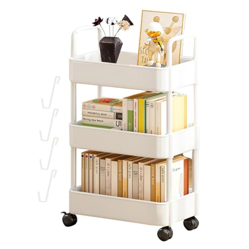 Regalwagen, vielseitiger Organizer für Küche, Bad, Büro und Handwerk, platzsparend, langlebiges Design mit leichtgängigen Rollen, Küchenaufbewahrung, Mehrzweckwagen, einfach zu montieren (Weiß, 3 von Generisch