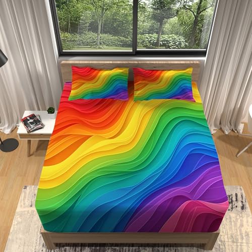 Regenbogen Bedding 140 x 200 cm, Spannbettlaken Gebürstete Polyester Mikrofaser Spannbetttuch 30 cm Tiefe Tasche Spannbetttuch Weich bunt Spannbettlaken Regenbogen Bedding 140 x 200 cm, Spannbettlaken Gebürstete Polyester Mikrofaser Spannbetttuch 30 cm Tiefe Tasche Spannbetttuch Weich bunt Spannbettlaken von Generisch