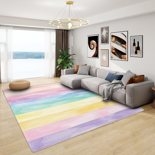Regenbogen Teppich Kinder - Teppich Wohnzimmer Schlafzimmer Regenbogen Streifen, Großer Teppich Mädchen Regenbogen Farbverlauf, Weich Kurzflor & Waschbar & rutschfest, Kinderteppich, 120x180 cm von Generisch