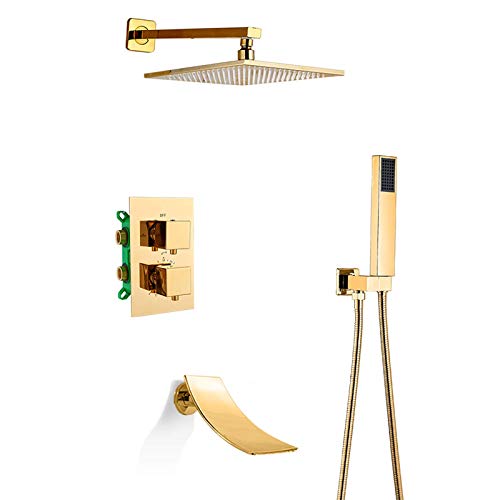 Regenduschsystem, Thermostat-Mischer, Dusch-Kombi-Set mit Regenduschkopf, Handbrause und Wasserfall-Wannenauslauf – Wandmontierter Badezimmer-Wasserhahn Regenduschsystem, Thermostat-Mischer, Dusch-Kombi-Set mit Regenduschkopf, Handbrause und Wasserfall-Wannenauslauf – Wandmontierter Badezimmer-Wasserhahn von Generisch