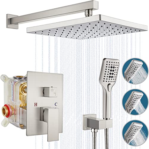 Regenduschsystem Badezimmer Wasserhahn Set mit Druckausgleichsventil Rough-in Ventil ABS Handbrause und 25,4 cm Regenduschkopf Wandhalterung Design von Generisch
