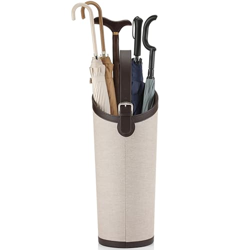 Regenschirmständer aus Leder, mit großem Fassungsvermögen, für 10 Regenschirme, ovale Form mit abnehmbarer Abtropfschale, tragbares Design, 20 x 57 cm, Beige von Generisch