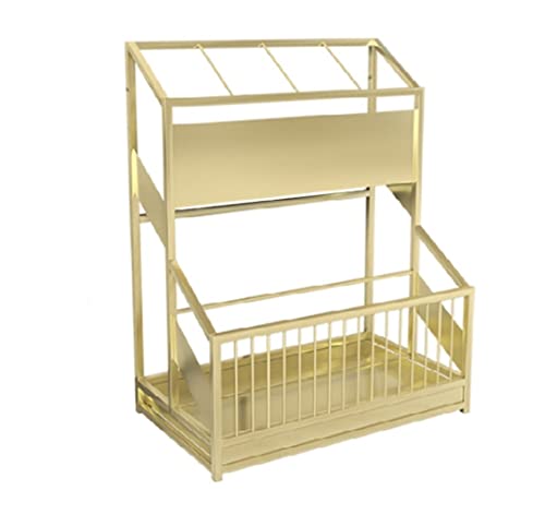 Regenschirmständer aus Metall für den Außenbereich mit abnehmbarer Abtropfschale, schlichtes modernes 2-stöckiges Design, große Kapazität für den Innen- und Außenbereich (Farbe: Gold) von Generisch