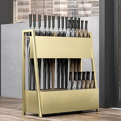 Regenschirmständer aus schwarzem Metall mit Ablauflöchern, rollendes Design für Büro und Hauseingang, moderner Stil für den Innen- oder Geschäftsgebrauch (Gold, ohne Räder) von Generisch