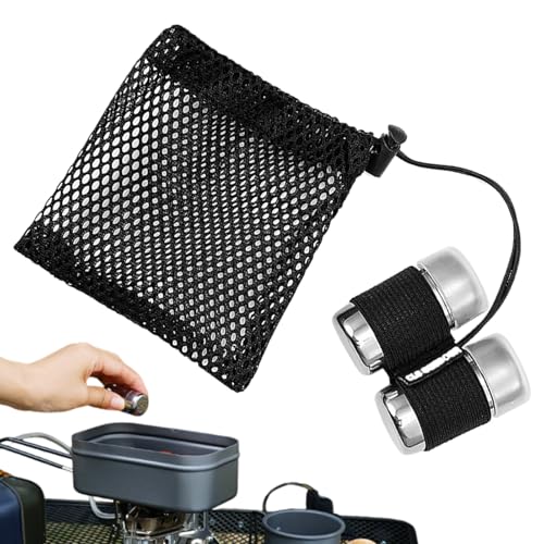 Reise-Gewürzbehälter, Reisesalzbehälter, Spender aus Edelstahl mit Aufbewahrungstasche für Zuhause, Rucksackreisen, Bergsteigen, Outdoor, Grillen von Generisch