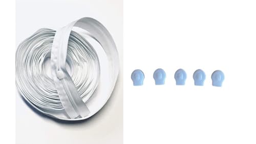 BYUP Reissverschluss endlos Spirale 3mm Meterware Bettwäsche, Kissen weiss, RV Meterware:5m mit 6 Schiebern von generisch