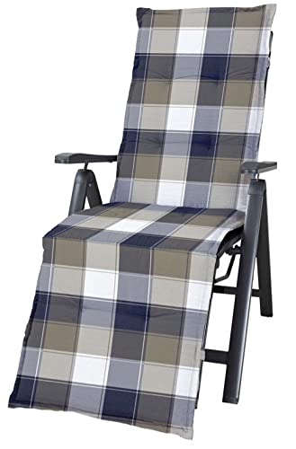 Relaxliegestuhl-Auflage 2er Set Gartenstühle 174x50 cm Grau-Blau WAOCMA - Made in EU mit ÖkoTex100 (2) (174x50x6cm (2er Pack)) von Generisch
