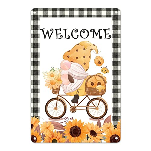 Rero Holzmaserung Blechschild Zwerg Mädchen Willkommen Metallschild Boho Sweet Summertime Beach House Decor Signag Tin Poster Modern Colorful Art for Pool House Kitchen Sewing Room Haustür Bar 30,5 x von Generisch