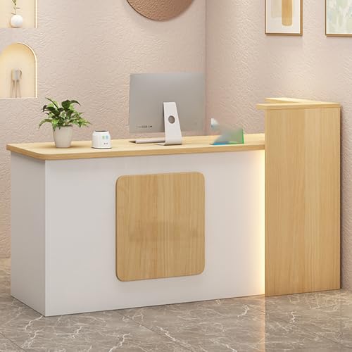 Retail Checkout Theke mit abschließbarer Schublade, Holz-Schreibtisch mit umlaufender Seitenwand, Empfangstisch für Lobby, modernes Design (Weiß und Natur-Finish) von Generisch