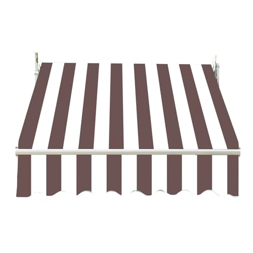 Retractable Store Banner 340x200cm Replacement Canopy Brown and White Stripe Design Outdoor Sunshade for Patio Doors and Windows (Frame Not Included) von Generisch