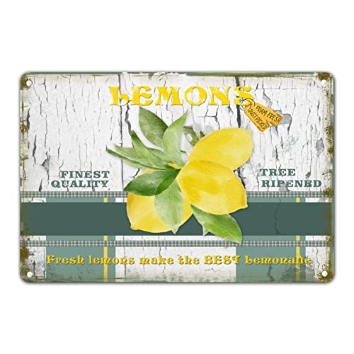 Retro Holzschild Grian Blechschild Fresh Lemons Make The Best Lemonade Blechschild Bauernmarkt Aluminiumschild Baum gereift Chic Schild Wandschild Poster für Eingangsbereich Klassenzimmer Reise von Generisch
