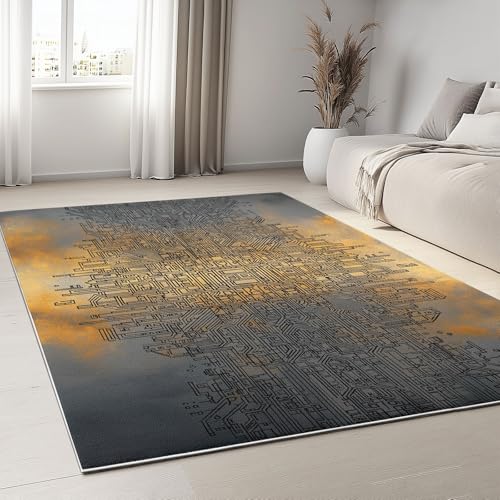 Retro-Industrie-Stil Waschbarer Teppich 180 x 240 cm, Antike Stadtarchitektur Geometrische Streifen Teppich for Living Room Weich rutschfest Tepich Kurzflor Schlafzimmer Esszimmer Bedroom Läufer Büro von Generisch