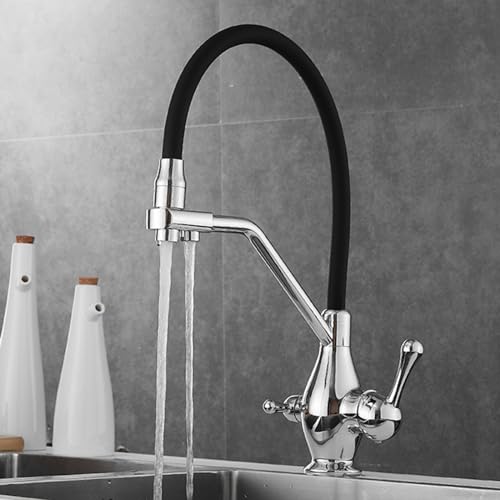 Retro Küchenarmatur 3-Wege Pull Down Mischbatterie mit Dual Wasserauslass Flexible Chrom Spültischarmatur mit Wasserfilter Doppelgriff Design für Küchenspüle Retro Küchenarmatur 3-Wege Pull Down Mischbatterie mit Dual Wasserauslass Flexible Chrom Spültischarmatur mit Wasserfilter Doppelgriff Design für Küchenspüle von Generisch