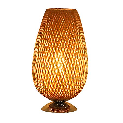 Retro Laterne Tischlampe mit Bambus Lampenschirm ideal für Schlafzimmer Wohnzimmer Esszimmer und Teehaus von Generisch