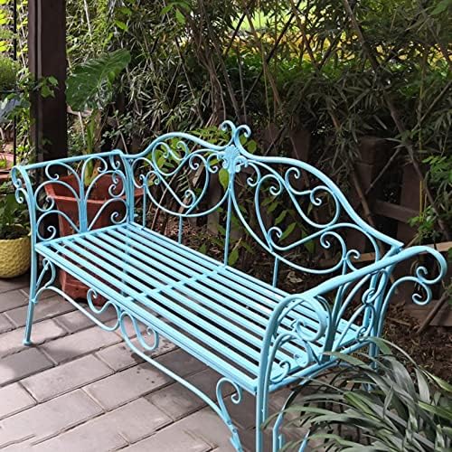Retro Metall Gartenbank, 2-Sitzer Outdoor Sitz mit gebogener Rückenlehne & Armlehnen, Einfache Montage für Terrasse Veranda Hof von Generisch