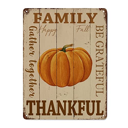 Retro-Metallschilder, Vintage-Stil, Aufschrift "Be Grateful Thankful Family Gather Together", Metall-Blechschild, Poster, dekoratives "Happy Fall"-Kürbis-Schild, Metall, Vintage-Wandschild von Generisch