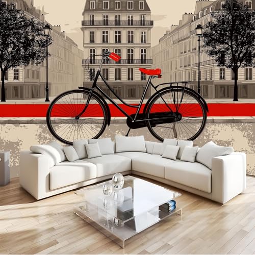 Retro Paris Fahrrad Stadtgebäude Fototapete 400 x 280 cm Vlies Motivtapeten Moderne Wandtapete Wohnzimmer Schlafzimmer Study Wohnzimmer Restaurant Cafe Wand Dekoration, von Generisch