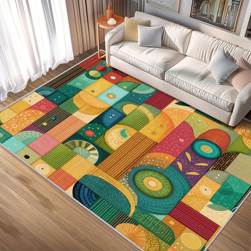 Retro Patchwork Teppich Wohnzimmer 160x220 Waschbar Mit Muster 70er 80er Bunt Geometrisch Teppiche Gegend Schlafzimmer Deko & Wohnaccessoires, Kurzflor Teppich Weich rutschfest Bettvorleger, FD2089 Retro Patchwork Teppich Wohnzimmer 160x220 Waschbar Mit Muster 70er 80er Bunt Geometrisch Teppiche Gegend Schlafzimmer Deko & Wohnaccessoires, Kurzflor Teppich Weich rutschfest Bettvorleger, FD2089 von Generisch