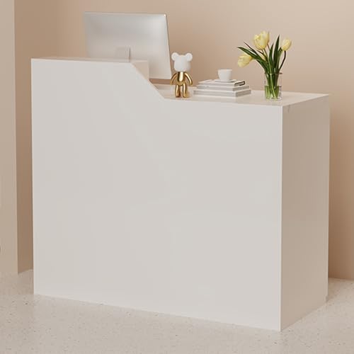Retro Rezeption Schreibtisch mit abschließbaren Schubladen & offenem Regal Stilvolle Front Theke für Büro & Hotel Empfänge Elegantes Weiß & Holz Finish Funktioneller Thekentisch von Generisch