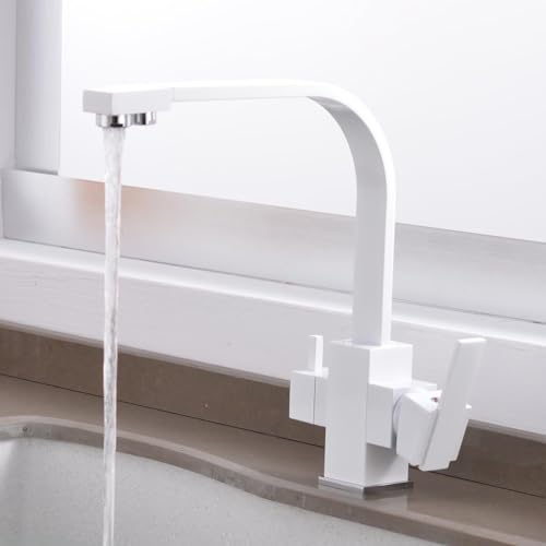 Retro Schwarz 3-Wege Küchenspüle Wasserhahn Multifunktionaler Kupfer Trinkwasserhahn Universal Design für einfache Installation & stilvolles Upgrade (Weiß) von Generisch