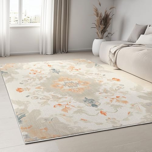 Retro-Tradition Teppich Wohnzimmer 180 x 240 cm Kurzflor Waschbarer Teppiche Schlafzimmer, Weich Abstrakte Symmetrische Blumen rutschfest Teppich für Badezimmer Flur Esszimmer Büro von Generisch