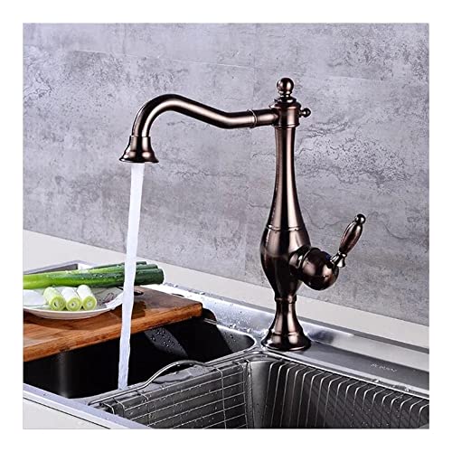 Retro Vintage Schwarz Messing Küchenarmatur - 360° schwenkbar Mischbatterie in gebürstetem Gold Stilvolles Heiß- und Kaltwasser Teekanne Design für Küchenspüle (Braun) von Generisch