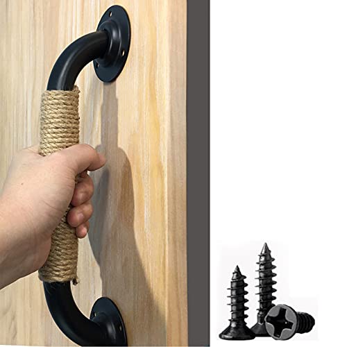 Retro großer Holzgriff aus Hanfseil | Metall Eisen Gartenschuppen Torschiene Ersatz Haltegriff | Duschkabine Türknauf von Generisch