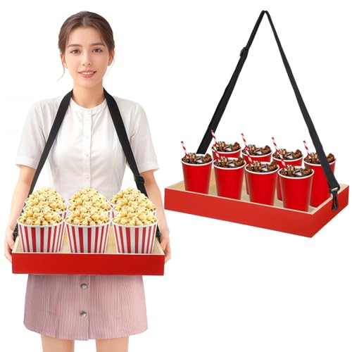 Retro rotes Snacktablett aus Holz mit verstellbarem Riemen, tragbares Serviertablett für Popcorn, Getränke und Leckereien auf Partys und Picknicks Retro rotes Snacktablett aus Holz mit verstellbarem Riemen, tragbares Serviertablett für Popcorn, Getränke und Leckereien auf Partys und Picknicks von Generisch
