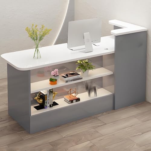 Rezeption Schreibtisch Kleine Front Theke Schreibtisch Theke mit LED-Leuchten und abschließbaren Schubladen Einzelhandel für Kasse Holztheke von Generisch