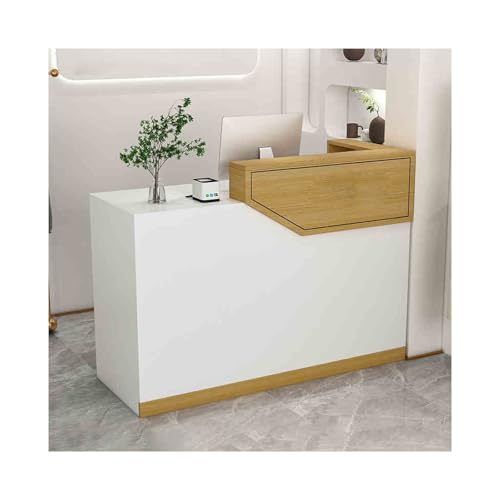 Rezeptionstisch, groß, Beauty-Salon-Theke mit abschließbaren Schubladen, stilvoller Empfangstisch für Büro und Verkauf, elegantes Finish aus goldener Eiche Rezeptionstisch, groß, Beauty-Salon-Theke mit abschließbaren Schubladen, stilvoller Empfangstisch für Büro und Verkauf, elegantes Finish aus goldener Eiche von Generisch