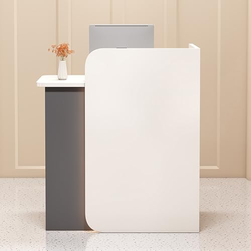 Rezeptionstisch aus Holz mit Schubladen und Schrank, Büro-Empfangsheke für Geschäfte, Hotels und Konferenzräume, Weiß & Grau, linke Seite, 80 × 45 × 100 cm von Generisch