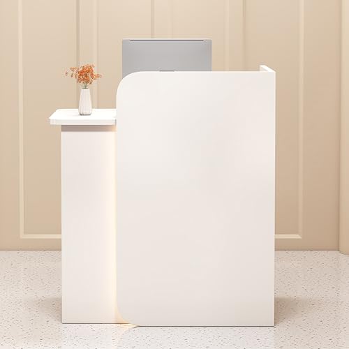 Rezeptionstisch aus Holz mit Schubladen und Schrank – Büro Empfangstheke für Geschäfte, Hotels und Besprechungsräume – Weiße linke Seite 80 × 45 × 100 cm von Generisch