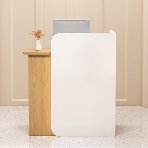 Rezeptionstisch aus Holz mit Schubladen & Schrank - Büro Empfangstheke für Geschäfte, Hotels & Konferenzräume, Weiß & Naturholz-Finish - Linke Seite 80 × 45 × 100 cm von Generisch
