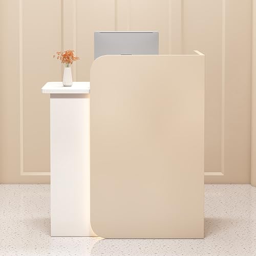 Rezeptionstisch aus Holz mit Schubladen & Schrank - Büro Empfangstheke für Geschäfte Hotels & Tagungsräume Beige & Weiß - Linke Seite 120 × 45 × 100 cm von Generisch