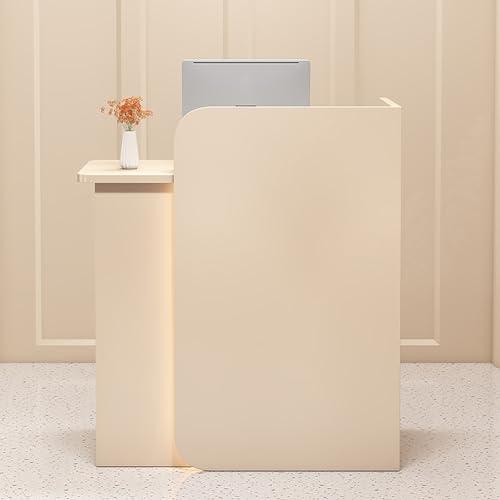 Rezeptionstisch aus Holz mit Schubladen und Schrank – Büro-Empfangstresen und Kassierer-Schreibtisch für Geschäfte, Hotels und Konferenzräume – Beige Linke Seite 60 × 45 × 100 cm von Generisch